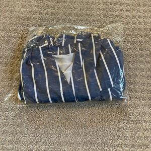 NWT- Blue & White Stripes Long Sleeve V-Neck Blouse Medium